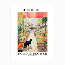 Food Market With Cats In Honolulu 2 Poster Art Print