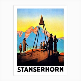 Stanserhorn, People On Mountains Peak, Switzerland Art Print