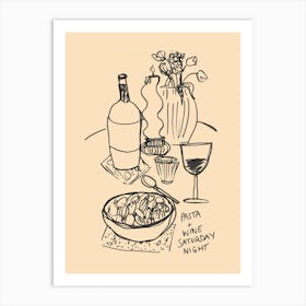 Artisan Wine and Pasta Table Setting Date Night Art Print