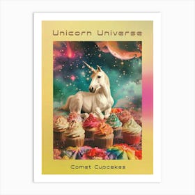 Unicorn In Space With Retro Rainbow Cupcakes Poster Art Print