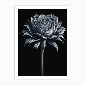 A Carnation In Black White Line Art Vertical Composition 12 Art Print