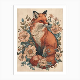 Amazing Red Fox With Flowers 22 Art Print