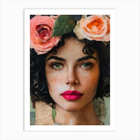 Woman With Roses On Her Head Art Print