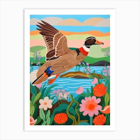 Maximalist Bird Painting Wood Duck 4 Art Print