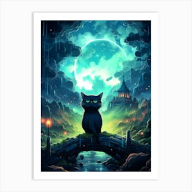 Cat In The Moonlight 1 Art Print