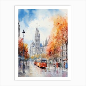 Munich Germany, In Autumn Fall, Watercolour 1 Art Print