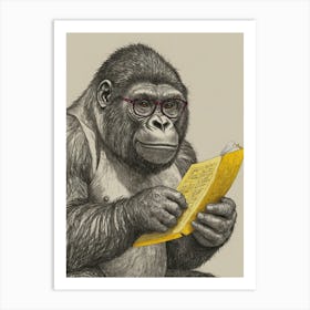 Gorilla Reading A Book 1 Art Print