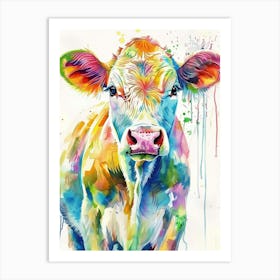 Cow Colourful Watercolour 2 Art Print