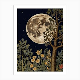 Full Moon In The Forest Style William Morris 1 Art Print