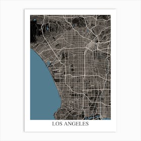 Los Angeles California Black Blue Art Print