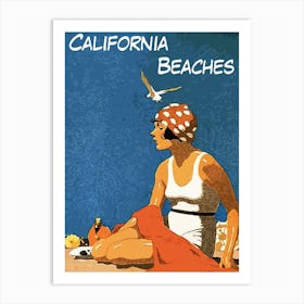 Pin Up Girl On California Beach Art Print