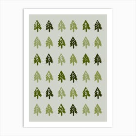 Woodland Tree Pattern Shades of Green Art Print