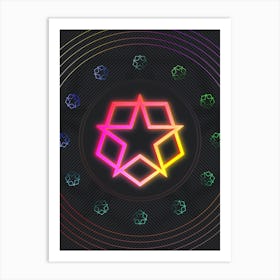 Neon Geometric Glyph in Pink and Yellow Circle Array on Black n.0460 Art Print