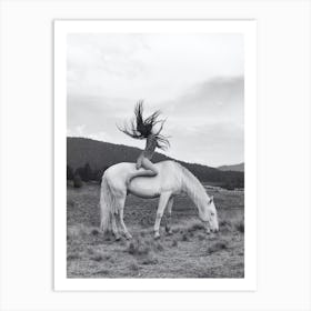 Horse Girl Black and White Film Photo Art Print
