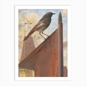 Vintage Bird On A Roof Art Print