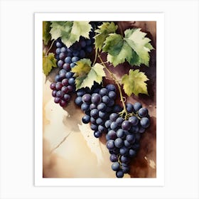 Vines,Black Grapes And Wine Bottles Painting (22) Art Print