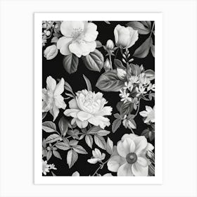 Great Japan Hokusai Monochrome Flowers 135 Art Print