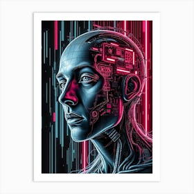 Cyborg in Neon Matrix Illustration Art Print