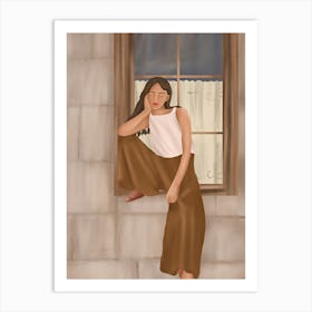 Girl sitting on the window Art Print