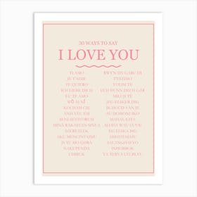 30 Ways To Say I Love You Pink Print Art Print