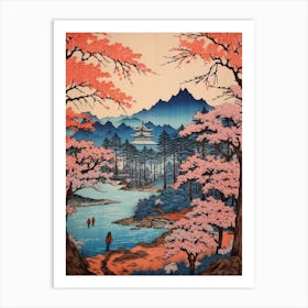 Lake Kawaguchi, Japan Vintage Travel Art 4 Art Print