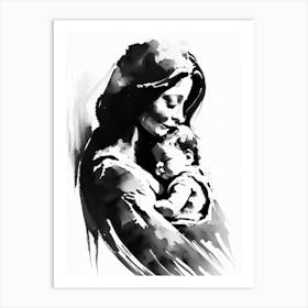Mother And Child Symbol Symbol Black And White Painting Art Print