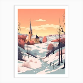 Retro Winter Illustration Cornwall United Kingdom Art Print