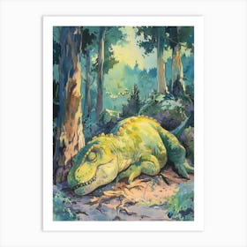Dinosaur Sleeping Under A Shaded Tree Storybook Painting 2 Art Print