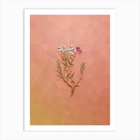 Vintage Shewy Phlox Flower Branch Botanical Art on Peach Pink n.0137 Art Print