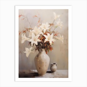 Lily, Autumn Fall Flowers Sitting In A White Vase, Farmhouse Style 1 Art Print