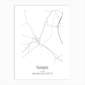 Gospic,Croatia Minimalist Map Art Print