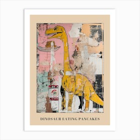 Abstract Mustard Dinosaur Painting Eating Pancakes Poster Art Print