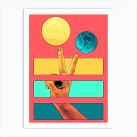 Peace Sign Stripes And Planets Art Print