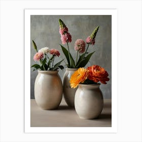 Three Vases With Flowers Art Print