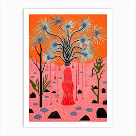 Pink And Red Plant Illustration Ponytail Palm 8 Art Print