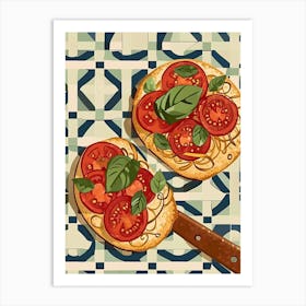 Bruscetta, Tomato & Basil On A Tiled Background 1 Art Print