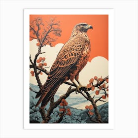 Vintage Bird Linocut Red Tailed Hawk 2 Art Print