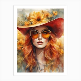 Lady With Hat Made Of Flowers Art Print