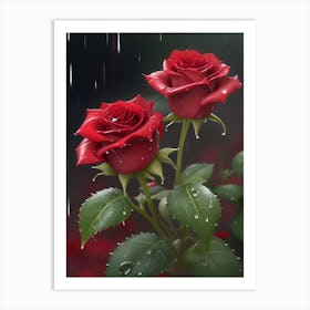 Red Roses At Rainy With Water Droplets Vertical Composition 33 Art Print