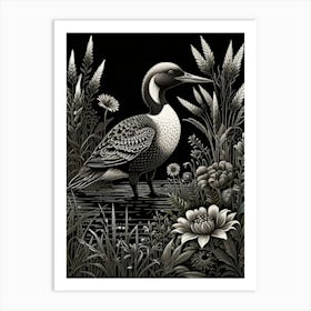 Bird Linocut Common Loon3 Art Print