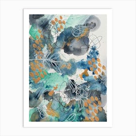 Abstract Painting in Green and Blue with Botanicals Art Print