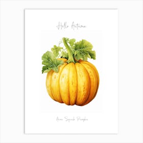 Hello Autumn Acorn Squash Pumpkin Watercolour Illustration 3 Art Print