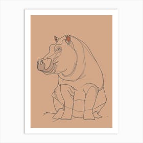 Hippo - Boho, Line Art Art Print