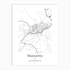 Mazzarino,Italy Minimalist Map Art Print