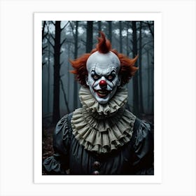 Shadows of Laughter: Midnight Encounter Spooky Clown Art Print