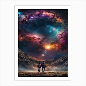Two People Walking In Space Art Print