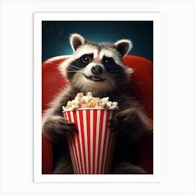 Cartoon Tanezumi Raccoon Eating Popcorn At The Cinema 4 Art Print