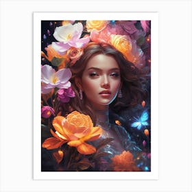 Girl With Flowers Art Print