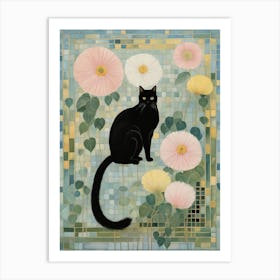 Black Cat Amongst Flowers Art Print