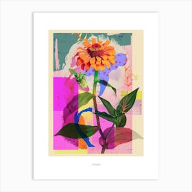Zinnia 2 Neon Flower Collage Poster Art Print
